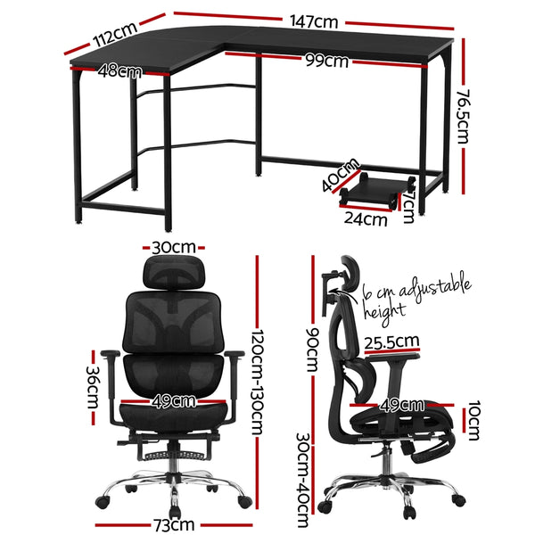 Artiss Computer Desk L-Shape Study Desks Ergonomic Office Chair Mesh Chairs
