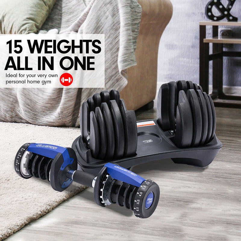 Powertrain 24KG Adjustable Home Gym Dumbbell - Blue