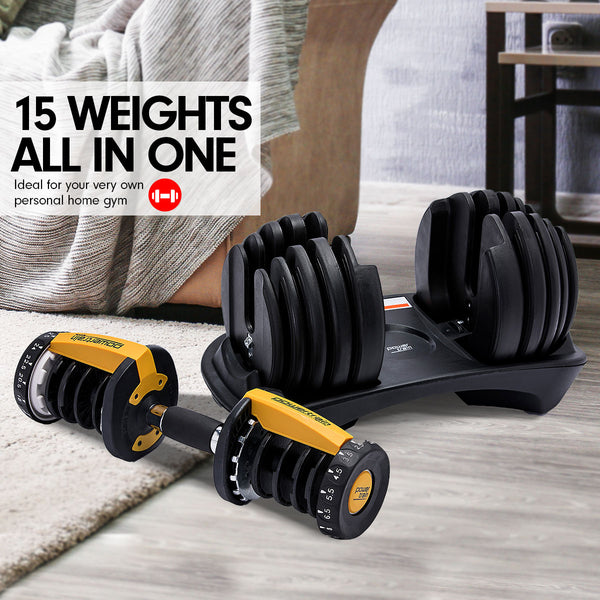 Powertrain 24KG  Adjustable Home Gym Dumbbell - Gold