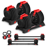 CORTEX Revolock V2 48kg Adjustable Dumbbell + Barbell + Kettlebell All-in-One Set with Stand (24kg Pair)