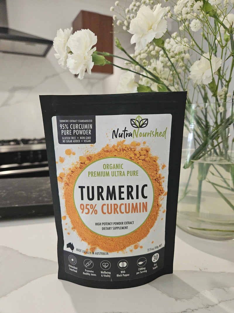 Pure Organic 95% Curcumin Powder (60g/1 month supply) - 1500mg of Turmeric Extract Buffered with Black Pepper
