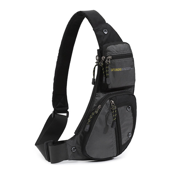 Black And Grey Men's Vintage Chest Bag - Multi-functional Waterproof Crossbody Sling Bag for Outdoor Sports