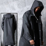 Stylish Black Trench Raincoat - Extra Long, Hooded, for Hiking & Fishing