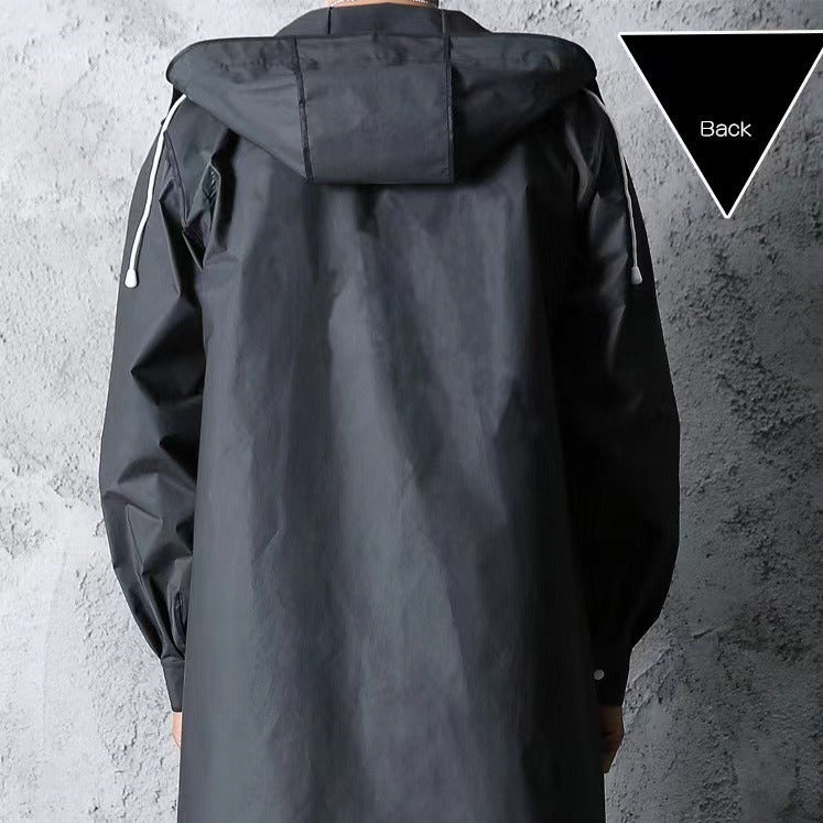 Stylish Black Trench Raincoat - Extra Long, Hooded, for Hiking & Fishing