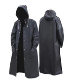 Stylish Black Trench Raincoat - Extra Long, Hooded, for Hiking & Fishing