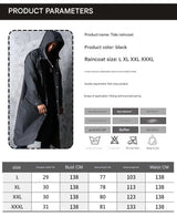 Stylish Black Trench Raincoat - Extra Long, Hooded, for Hiking & Fishing