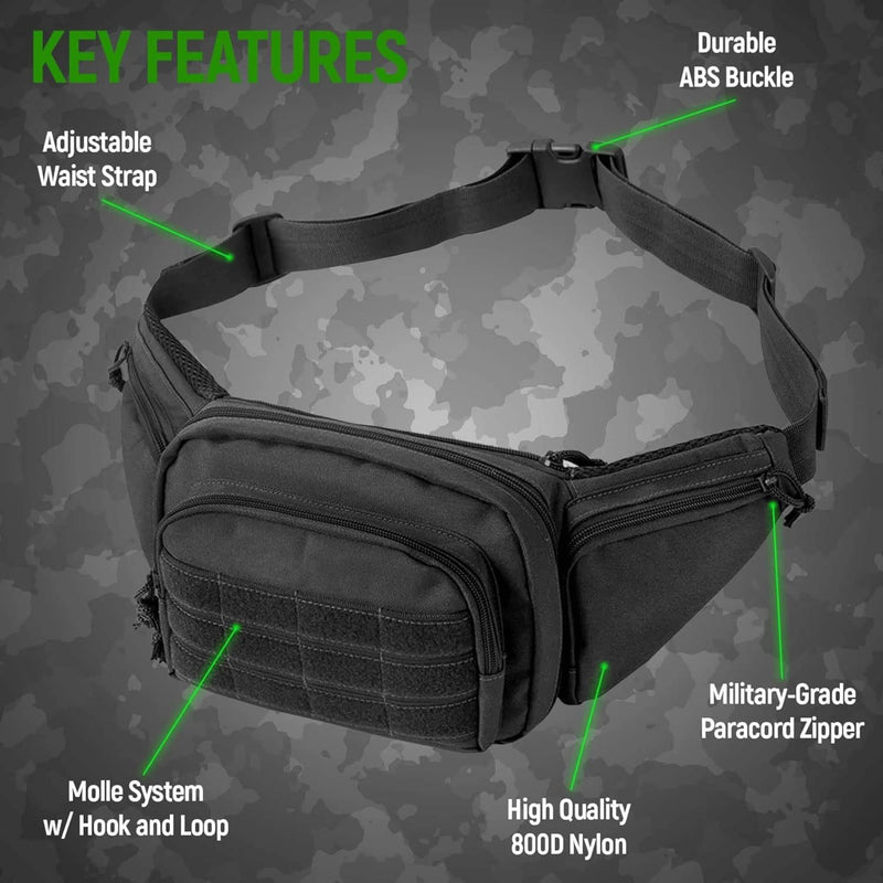 Green Rugged Tactical Waist Pack - MOLLE Outdoor Fanny Bag for Hiking Cycling & Travel
