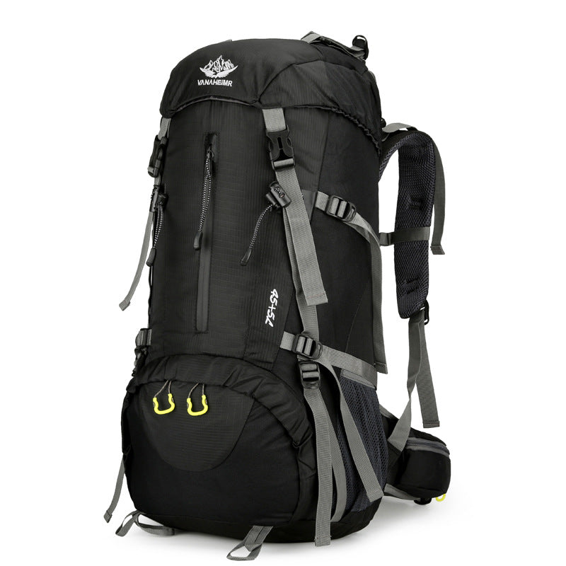 Black Nylon Hiking Backpack - Multifunctional Outdoor Sports Bag