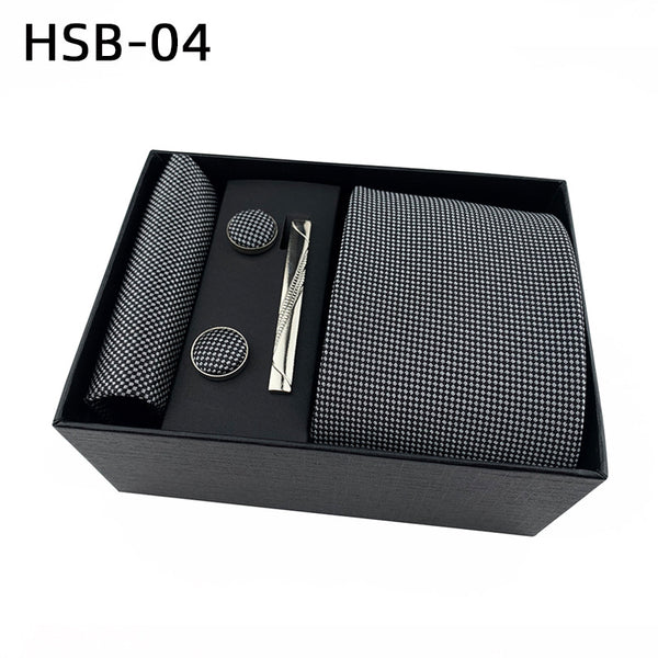 Men's Luxury Necktie Gift Set - 4 Piece Set with Tie, Pocket Square, Cufflinks & Tie Clip(Light gray)
