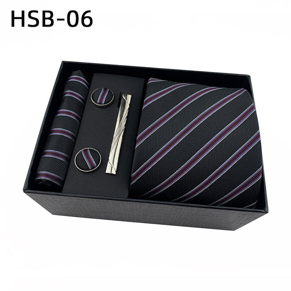 Men's Luxury Necktie Gift Set - 4 Piece Set with Tie, Pocket Square, Cufflinks & Tie Clip(Diagonal striped gray)
